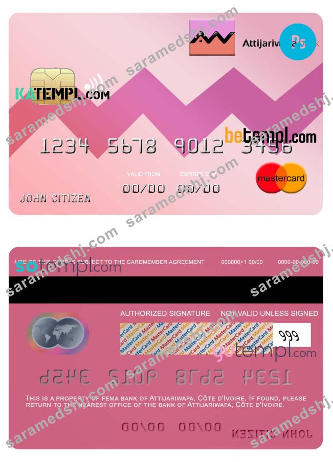 Côte d’Ivoire Attijariwafa bank mastercard credit card template in PSD format, fully editable